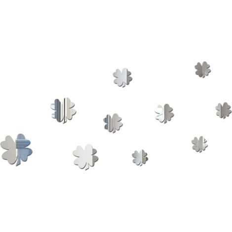 Autocollant Amovible Trèfle à Quatre Feuilles Mural Miroir en Acrylique Argenté 3d Crystal pour Salon et Fenêtres (1/5)