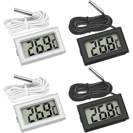 Mini thermomètre numérique LCD avec sonde pour réfrigérateur, congélateur et aquarium (2 noirs, 2 blancs) [jkw] (1/5)