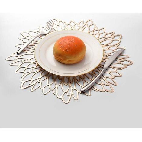 Tovagliette dorate, tovagliette rotonde cave, tovagliette rotonde in plastica, utilizzate per l'isolamento termico dei piatti e la decorazione della tavola (oro) (1/4)