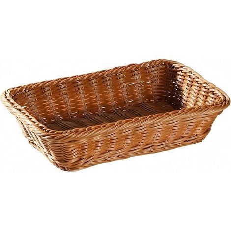Panier rectangulaire en rotin tressé à la main peu profond rangement maison couleur café clair (1/5)