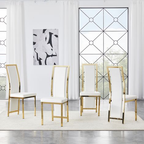 Moderne Esszimmerstühle 4er-Set Weiß und Gold, PU und Metall, 109 cm (1/5)