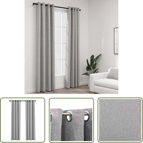 The Living Store Rideaux occultants Aspect lin avec œillets 2 pcs Gris 140x245cm - Rideaux Occultants - Rideaux Gris - Rideaux Lin - Décoration Intérieure - Intimité (1/5)