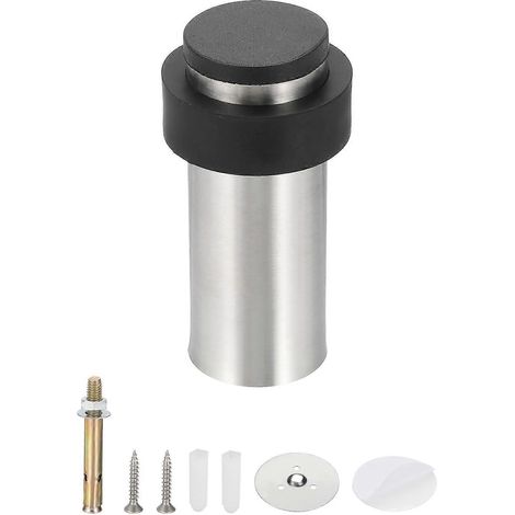 Butée de porte de sol en acier inoxydable 3,3 po avec amortisseur cylindrique en caoutchouc pour la protection des murs et la réduction du bruit (1/5)