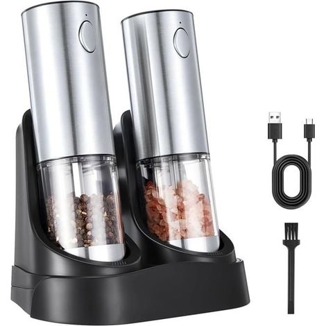Ensemble de Moulins à Sel et à Poivre Électriques - Moulin à Sel/Poivre Rechargeable Automatique avec Base de Chargement et (1/4)