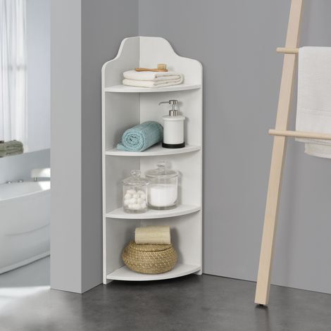 Scaffale Angolare a 4 Ripiani 90 x 28 x 28 cm Mobiletto Basso da Bagno Portaoggetti per Ingresso/Soggiorno - Bianco