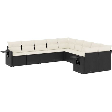 Maison Exclusive - 10-tlg. Garten-Sofagarnitur mit Kissen Schwarz