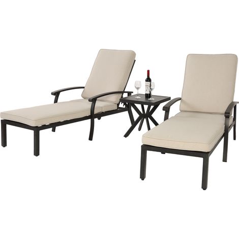 Chaise Lounge de Jardin en Aluminium Inoxydable, Fauteuil de Piscine Inclinable avec Coussin Coton Imperméable Beige, Mobilier d'Extérieur Résistant à la Rouille (Lot de 1) (1/5)