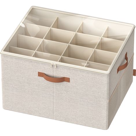Organiseur de Chaussures, Boîte de Rangement pour Chaussures, pour 16 Paires, avec Poignées, Gain de Place, Couvercle Transparent, Modulable, pour Armoire, Beige Cappuccino (1/5)