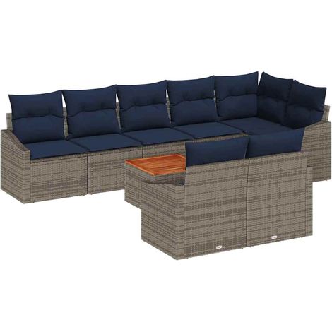 Set Divano da Giardino 9 pcs Grigio e Blu Navy polyrattan vidaXL