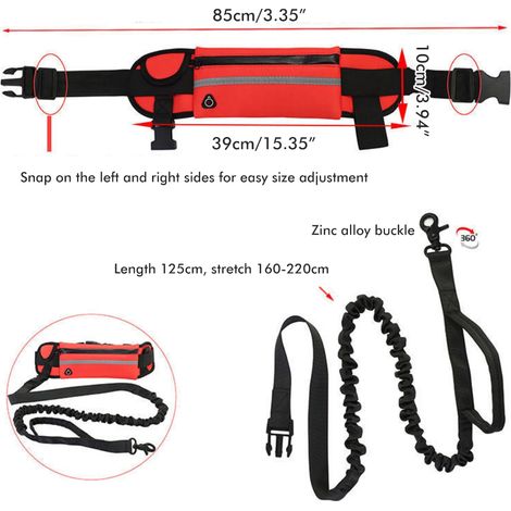 Laisse mains libres pour chien avec pochette zippée, sac banane réfléchissant pour la course à pied en extérieur, jogging, marche et course nocturne. (1/5)