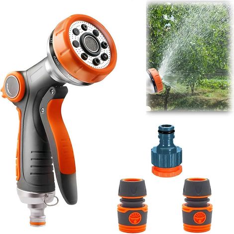 Garden Hose Spray Gun, 8 Adjustable Modes, Hose Tube Spray Gun Hose Adapter (1/5)