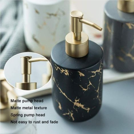 MOONSTARS Creative Accessoire de Salle Parfaits Brosse À Dents Quatre Ensembles de Pièces Comprennent Deux Tasses de Rinçage, Savon et Lotion Distributeur, Grains de Marbre (Céramique),Noir (1/3)