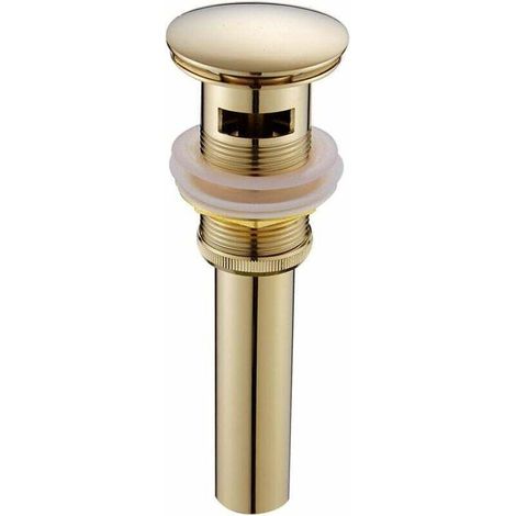 Moderne Pop-up Rétro Bouchon Bonde de Lavabo Vidange Clic-clac avec Trop-Plein en Laiton Doré Universel Valve Draineur d’Evier Vasque Siphon avec Trou de Débordement Poli- ave (1/4)