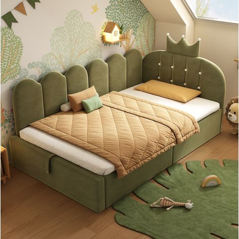 Bett 90x190 Aufbewahrung Samt Grün HAVRYA (1/5)