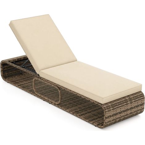 Verstellbare Sonnenliege aus Rattan mit Kissen, Khaki