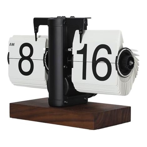 Horloge Numérique à Bascule 12h Simple Face avec Grands Chiffres Flip Desk Clock Horloge Mécanique Rétro Flip Desk Clock Base en Bois