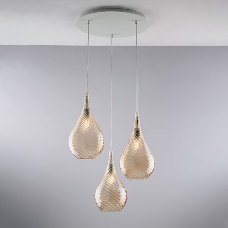 Bonetti Illumina - Pluvia - Eisenaufhängung mit bernsteinfarbenem Pyrexglas 3 Lichter 141 - Ø50 - BL264-S3-AM