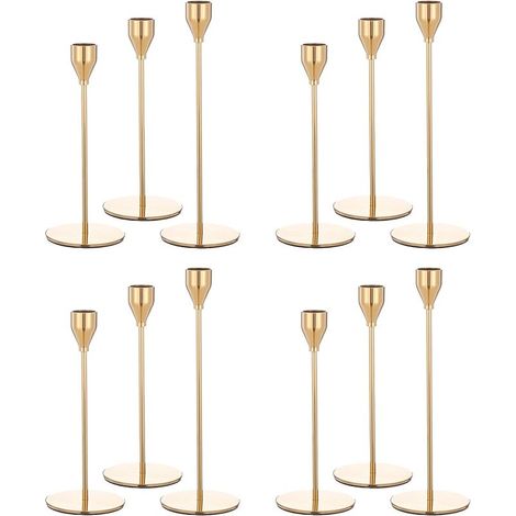 Lot de 12 bougeoirs dorés, bougeoir pour bougie conique, convient aux bougies de 3/4" d'épaisseur et aux bougies LED Bougeoir décoratif pour décoration d'intérieur, mariage, dîner aux chandelles, anni (1/5)