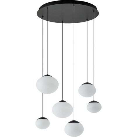 [GEBRAUCHT] B-Ware Lucande Pendelleuchte Hängelampe LED Lampe Tivar schwarz weiß Glas 6-flammig (1/2)