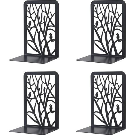 Serre-Livre Metal,2 Paires Serre-Livres Enfants,D'arbre Serre-Livres Design, pour bureaux ,Décoratifs , Étagères,Écoles et Librairie (Noir) (1/5)