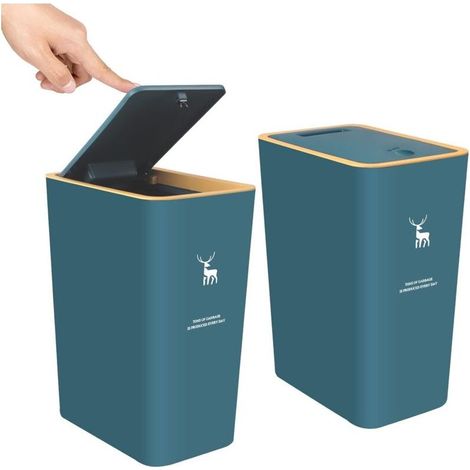 Poubelle avec couvercle, lot de 2 poubelles de 4 gallons/15 litres avec couvercle à pression, petite poubelle, résistante aux chiens, poubelle en plastique, salle de bain (vert) (1/4)