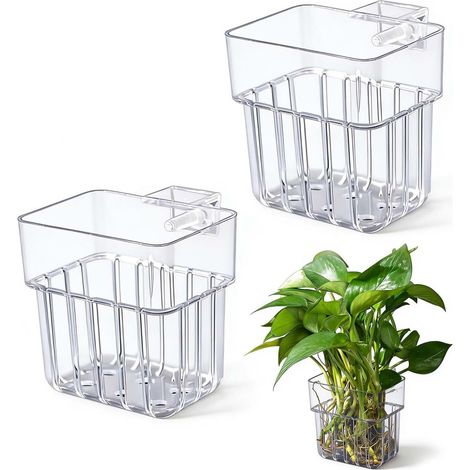 Support Plante Aquarium - Lot de 2 - ABS Transparent - Clip Fixation Verre - Culture Hydroponique - 80x80x57mm (1/5)