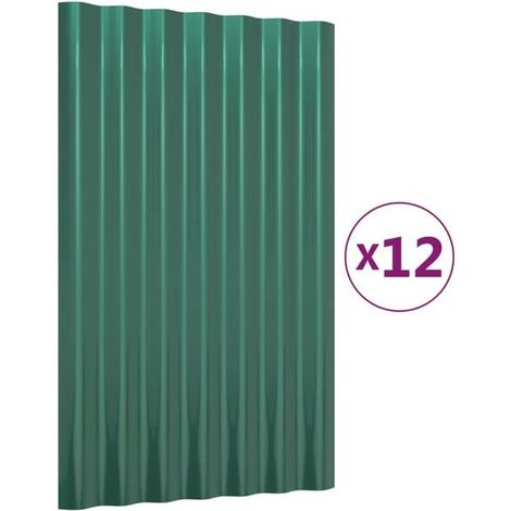 Panneaux de toiture, 12 pièces, acier galvanisé, vert, 60 x 36 cm