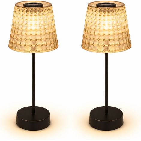 Außenlampe Solarlampe Tischleuchte LED Gartenlampe Kristallleuchte rauchfarben. Kunststoff schwarz, Akku IP44, 3000K warmweiß, 2er Set, H 29 cm