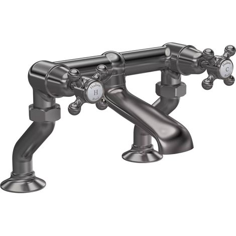 Hudson Reed White Topaz Pillar Mounted Crosshead Bath Filler Tap - Brushed Pewter (1/2)