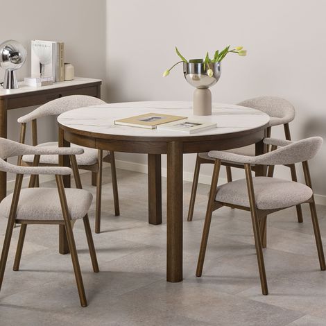 Table à manger ronde 120x120x75cm céramique blanche - SOUTHY