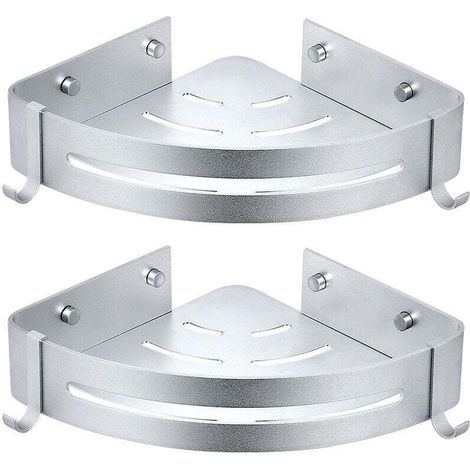 2pcs Shower Corner Shelf, No Drilling Bathroom Shelf, Shower Caddy Basket, Aluminum Wall Adhesive Shampoo Organizer (Triangle) MUMU (1/4)