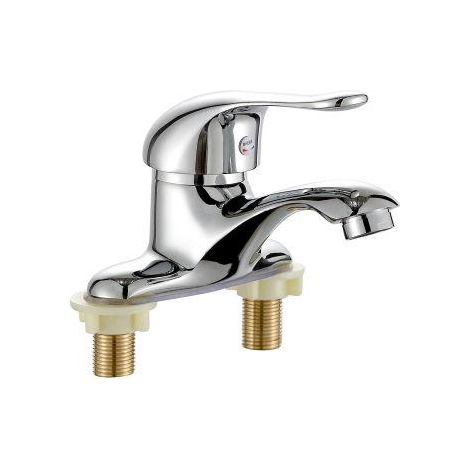 Mitigeur de lavabo 3 trous, robinet cuivre deux trous pour salle de bain, eau chaude et froide, finition chromée, usage résidentiel (1/2)