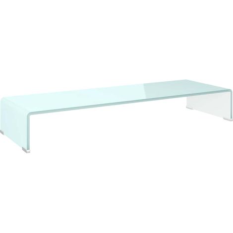 Meuble TV, Étagère TV, Meuble de Salon,pour moniteur 90 x 30 x 13 cm Verre Blanc OIB7761E (1/5)