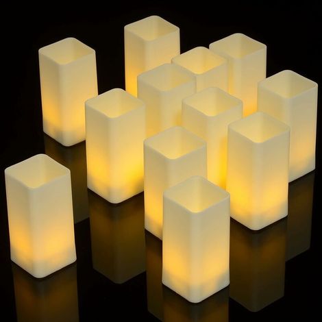 LED-Quadratkerzen, 12er-Pack, batteriebetrieben, flammenlos, flackernd, LED-Stimmungsbeleuchtung für Zuhause, Schlafzimmer, Party, Hochzeit – Warmweiß [3,6 x 3,6 x 5,4 cm] (1/5)