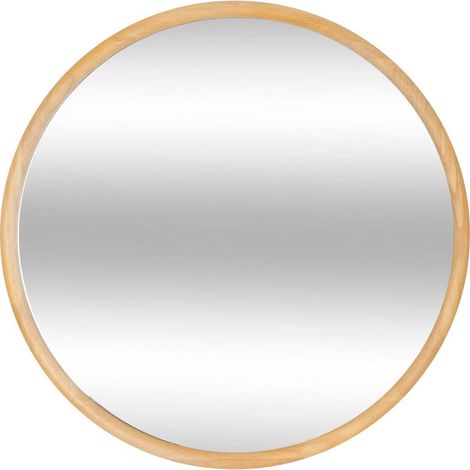 Atmosphera – Miroir mural rond 55cm – Verre et bois hévéa – À suspendre – Style moderne – Couleur naturelle (1/4)