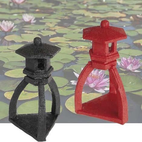 Lot de 2 Décorations De Bassin De Jardin, Pagode Rouge + Pagode Noire En Résine (1/5)
