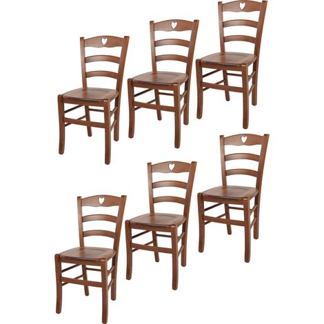 Tommychairs - Set 6 sedie modello Cuore per cucina bar e sala da pranzo, robusta struttura in legno di faggio color noce chiaro e seduta in legno (1/5)