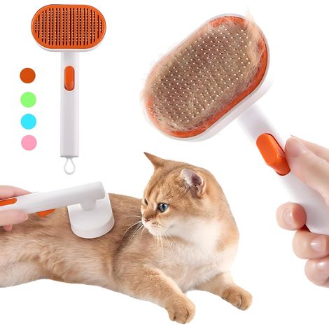 Un peigne pour chiens et chats avec un bouton de déverrouillage, adapté au toilettage des animaux à poils longs ou mi-longs. (1/4)
