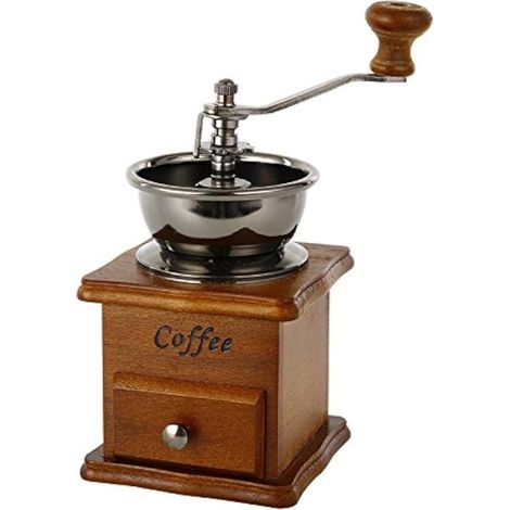 Molinillo de café manual vintage con muelas cónicas de cerámica, cafetera portátil de mano (color lino). (1/3)