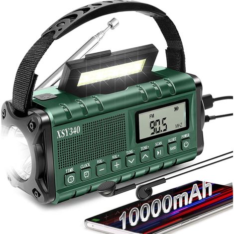 Radio di emergenza portatile da 37000 mWh con allerta meteo, radio digitale AM/FM a manovella, sveglia, torcia di emergenza SOS, essenziale (1/5)