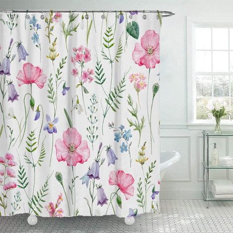 Rideau de douche - 90x180cm - Aquarelle Bloem Plante Feuille Tropicale - Polyester - Couleur - Imprimé - Anti-moisissure - Imperméable (1/3)