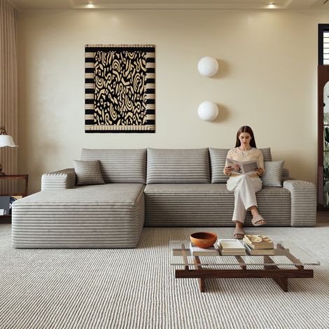 Canapé d'angle modulaire sans os de 270 cm, avec méridienne en L, canapé modulaire moderne, avec assise profonde, sans montage requis, canapé compressé pour salon, chambre, appartement, Camel (1/5)