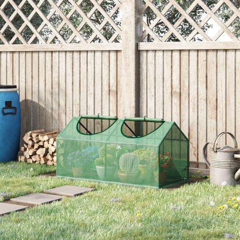 Outsunny Outdoor-Gewächshaus 120x60x60 cm Gartengewächshaus mit 2 aufrollbaren Fenstern, 140 g/m² PE-Folie und wasserdichtem, UV-beständigem Stahlrahmen für den Anbau von Pflanzen und Gemüse (Grün)