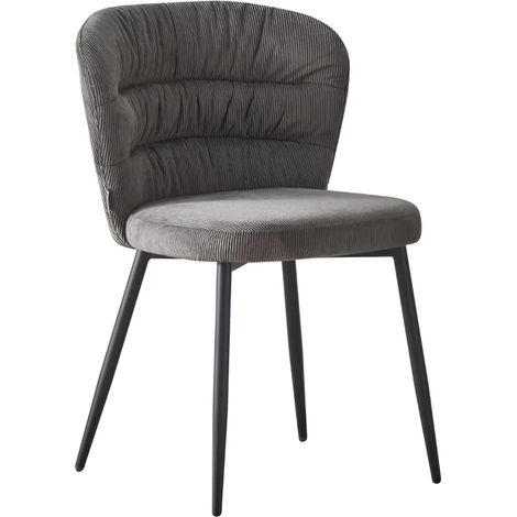 Set 4 Sedie da Interno Imbottite in Tessuto Grigio Gambe in Metallo Nero
