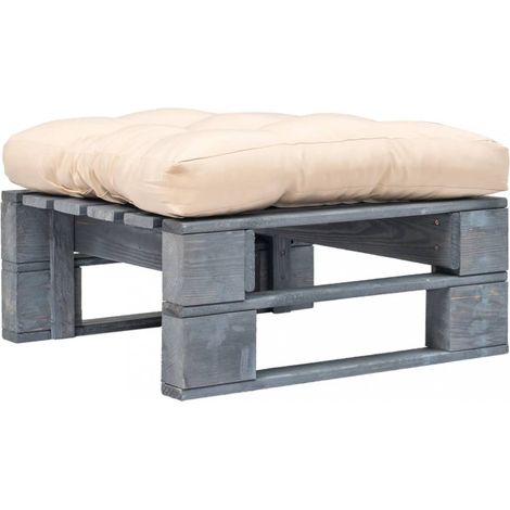 Outdoor-Ottomane Paletten mit Kissen in Sandfarben Holz Grau vidaXL