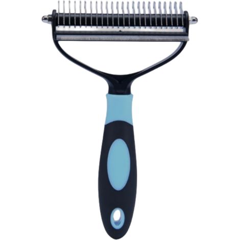 Brosse 2 en 1 pour le sous-poil, idéale pour la mue et le toilettage, taille grande, couleurs noir et bleu (1/5)