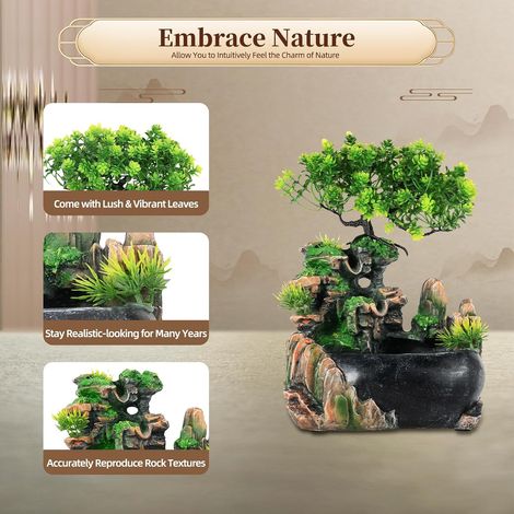 Zimmerbrunnen Wasserfall Brunnen Pflanze Desktop Ornament Decor Gartenbrunnen Groß Cascades Mit Led Beleuchtung Deko Wohnzimmer Tischbrunnen Bonsai Ornamente Fengshui Wasserspiel Dekora (1/5)