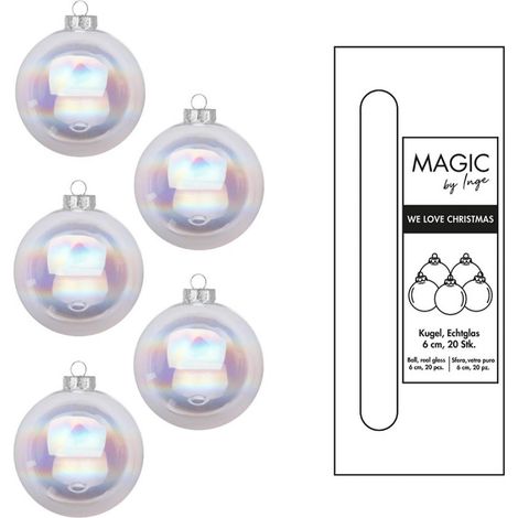 PALLE IN VETRO BIANCO IRIDESCENTE LUCIDE D 6 CM CONFEZIONE 20 PEZZI