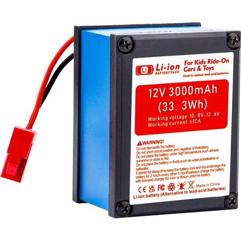 Batterie lithium-ion 12 V 3000 mAh de rechange pour véhicules électriques d'enfants, voitures jouets, bricolage et divers équipements de plein air