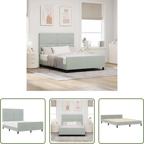 Samtbett - Boxspringbett mit Kopfteil Hellgrau 140 x 190 cm Samt (1/5)